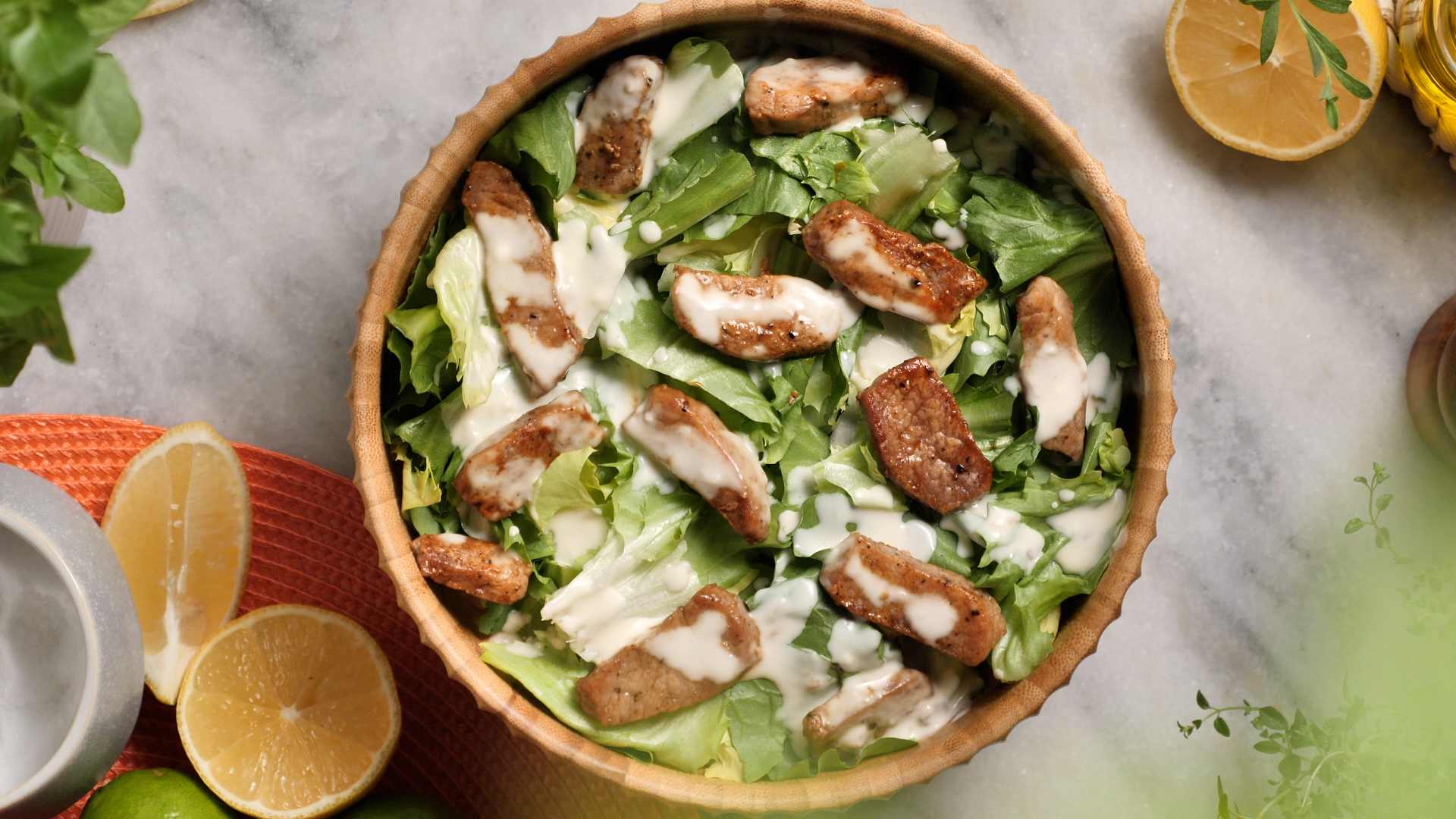 Lombo de Porco Assado com Salada Caesar
