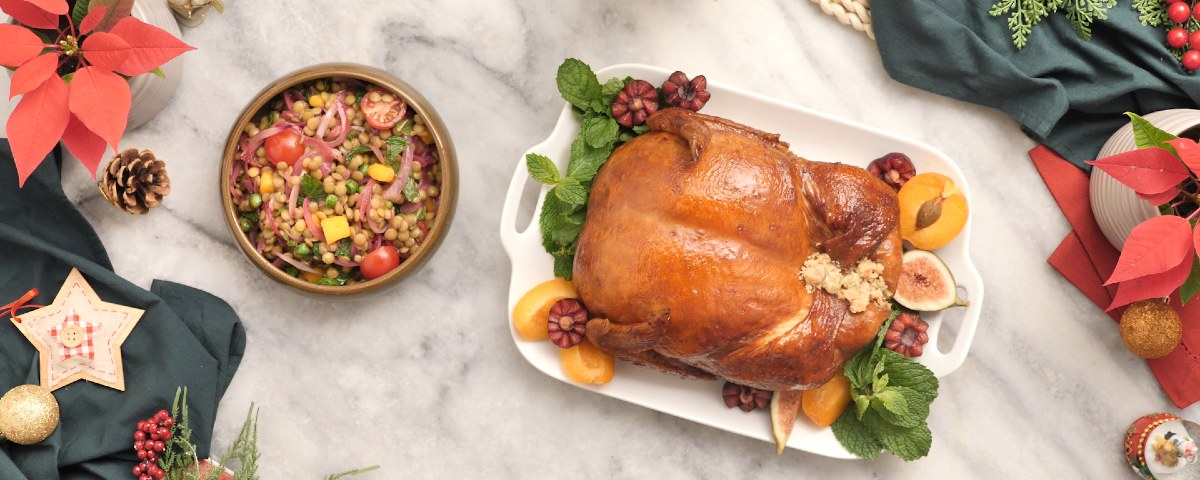 Ave de Natal Recheada e Salada de Lentilha