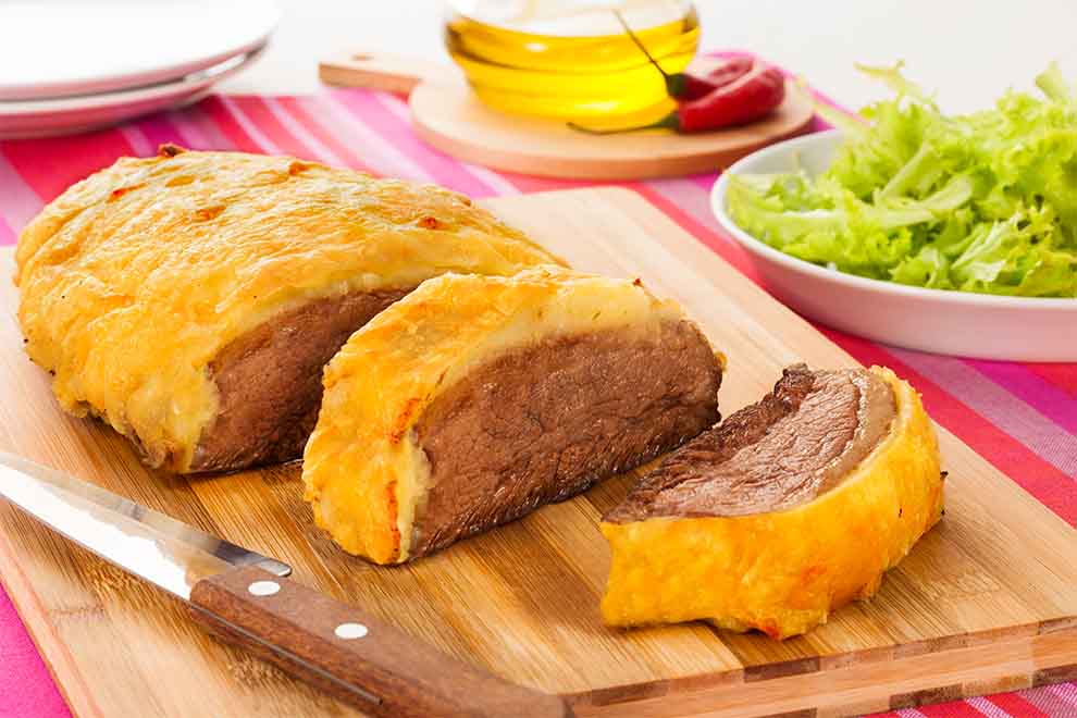 Pedaço de fraldinha cortado em fatias