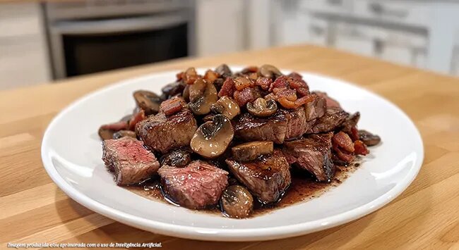 Prato de carne com cogumelos grelhados